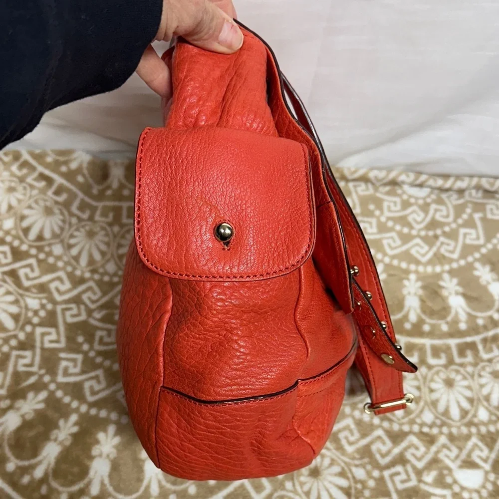 Rebecca Mink Logan Pebbled Leather orange Crossbody Messenger Bag MSRP 395